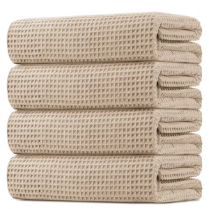 Adult Waffle Bath Towels Set 1 Pack Premium Cotton Ultra Soft Lightweight Highly Absorbent Quick Dry Gym Shower