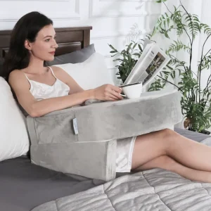 Adult Weighted Reading and Gaming Lap Desk Pillow with 2 Side Pockets Memory Foam Armrest Cushion for Bed Sleeping and Hotels