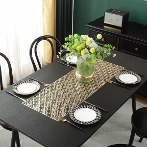 Aesthetic Minimal Geometric Maze Hollow Cutout Table Runner Elegant Light Shadow Lattice Texture PVC Table Mat