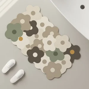 Aesthetic Nordic Flower Shape Quick Dry Super Absorbent Non Slip Soft Rubber Backed Diatomaceous Earth Bath Mat for Bathroom