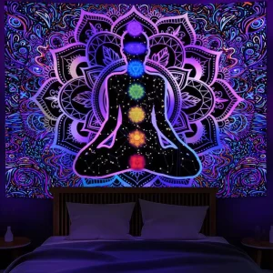 Aesthetic Wolf Dragon UV Reactive Glow Tapestry for Bedroom Living Room Festival Decor Wall Hanging Banner