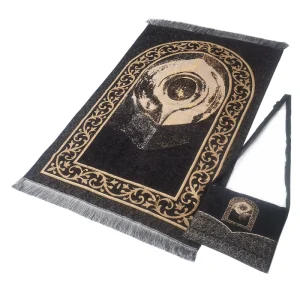 Affordable Portable Islamic Prayer Mat with Bag Sajadah Gift Set Machine Made Modern Cushioned Home Use Black Travel Prayer Rug