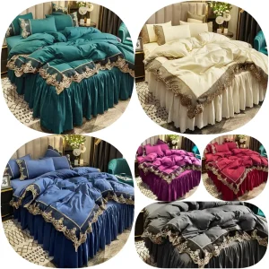 Africa Luxury Embroidery Bed Skirt Bedding Set Solid Color Duvet Cover Set