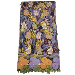 African Ankara Cotton Fabric with Lace and Beadwork, Embroidered Lace Fabric for Nigerian and African Attire