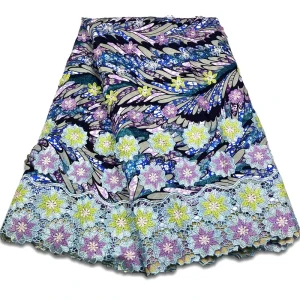 African Ankara Print Fabric Made with 100% Cotton with Embroidery 3D Lace Edges for Making Traditional African Clothing