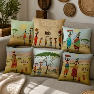African Black Woman Throw Pillow Cover Soft Polyester Headwrap Portrait Cushion Case Decorative Shell for Couch