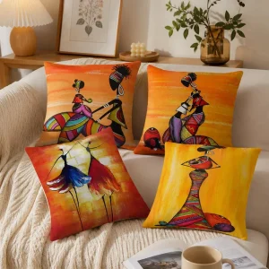 African Culture Throw Pillow Cover Soft Polyester Tribal Woman Drummer Pattern Cushion Case Shell for Sofa Decor