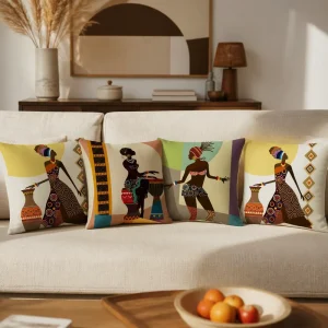 African Drummer Woman Throw Pillow Cover Soft Polyester Ethnic Tribal Art Cushion Case Accent Pillow Shell for Couch