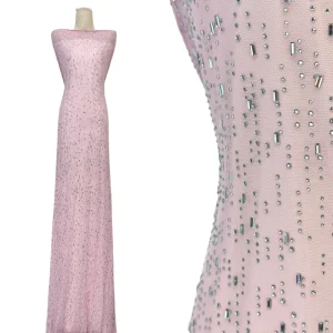 African Embroidered Rhinestone Lace Fabric 100% Polyester Nonwoven Girls Children’s Clothing Wedding Dinner Dress Material