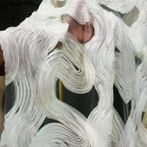 African Embroidery Cord Lace Fabric Polyester Water Soluble Fabric With Rhinestones