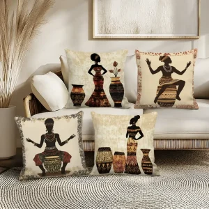 African Ethnic Dancer Throw Pillow Cover Soft Polyester Tribal Woman Art Cushion Case Accent Shell for Living Room