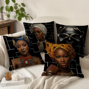 African Folk Art Throw Pillow Cover Soft Polyester Tribal Woman Sunset Landscape Cushion Case Shell for Living Room