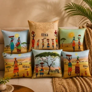 African Folk Culture Throw Pillow Cover Soft Polyester Tribal Woman Dancer Cushion Case Decorative Shell for Couch