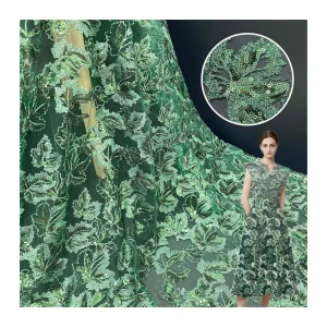 African Lace Fabric High Quality Green Sequin French Tulle Lace Embroidered 100% Polyester Swimwear Girls Wedding Dress