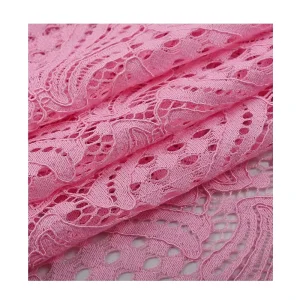 African Lace Pink Cotton Dress Fabric Lightweight Stretch Knitted Soft Comfortable