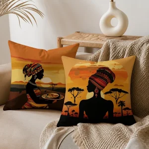 African Landscape Throw Pillow Cover Soft Polyester Safari Sunset Africa Map Cushion Case Accent Shell for Bed