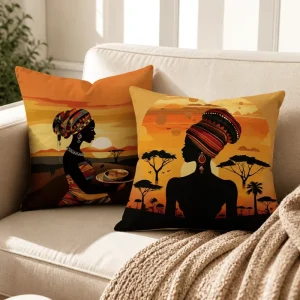 African Map Pattern Throw Pillow Cover Soft Polyester Tribal Pattern Safari Cushion Case Accent Pillow Shell for Sofa
