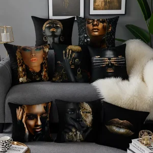 African Mosaic Art Throw Pillow Cover Soft Polyester Black Woman Portrait Cushion Case Accent Shell for Living Room