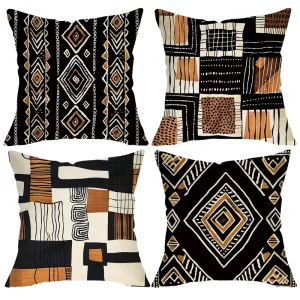 African Mud Cloth Tribal Decorative Pillow Cover Black Brown Bohemian Ethnic Geometric Abstract Porch Outdoor Home Decoration