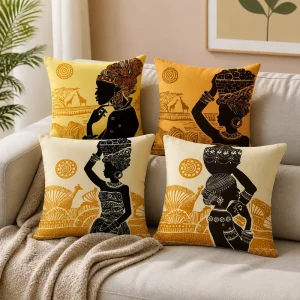 African Native Art Throw Pillow Cover Soft Polyester Tribal Ethnic Dancer Cushion Case Decorative Shell for Bed