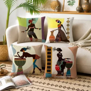 African Pattern Throw Pillow Cover Soft Polyester Ethnic Tribal Woman Art Cushion Case Decorative Shell for Sofa