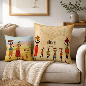 African Safari Art Throw Pillow Cover Soft Polyester Landscape Africa Continent Cushion Case Accent Shell for Sofa