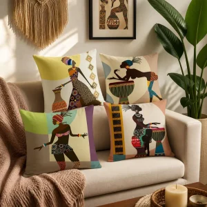 African Safari Landscape Cushion Cover Soft Polyester Sunset Tree Africa Map Throw Pillow Case Shell for Couch