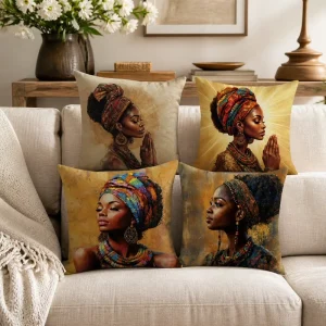 African Safari Throw Pillow Cover Soft Polyester Africa Map Safari Landscape Cushion Case Accent Shell for Couch
