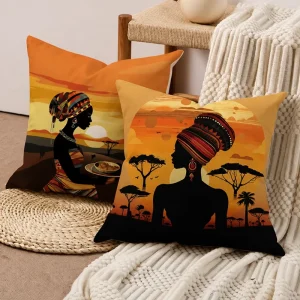 African Sunset Cushion Cover Soft Polyester Safari Landscape Africa Map Print Throw Pillow Case Shell for Sofa