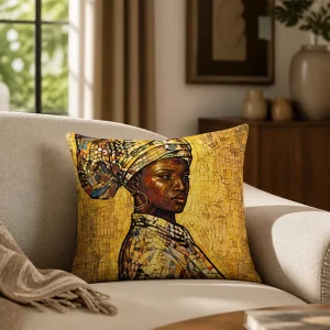 African Traditional Art Throw Pillow Cover Soft Polyester Tribal Woman Cushion Case Accent Shell for Living Room