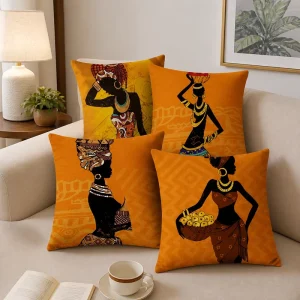 African Tribal Art Cushion Cover Soft Polyester Black Woman Headwrap Print Throw Pillow Case Shell for Living Room