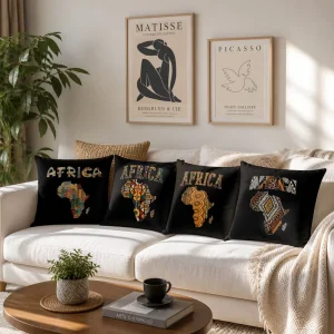 African Tribal Art Throw Pillow Cover Soft Polyester Ethnic Woman Drummer Cushion Case Accent Pillow Shell for Sofa