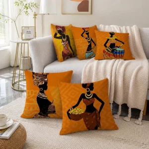 African Tribal Dancer Throw Pillow Cover Soft Polyester Ethnic Woman Print Cushion Case Accent Shell for Couch