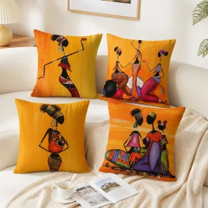 African Tribal Pattern Throw Pillow Cover Soft Polyester Ethnic Woman Art Cushion Case Decorative Shell for Bed