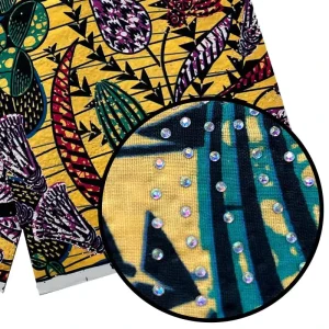 African Wax Fabric with Diamond Embellishments Traditional Printed Fabric for Clothing and Home Decor