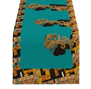 African Women’s Wedding Decor Linen Table Runner for Kitchen Dining Farmhouse Party Decor