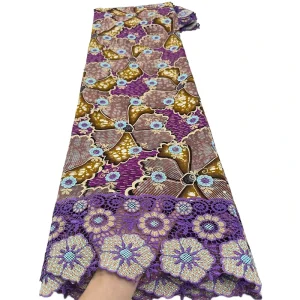 African cotton wax fabric with hollowed-out prints and embroidery fabric for ethnic clothing decoration