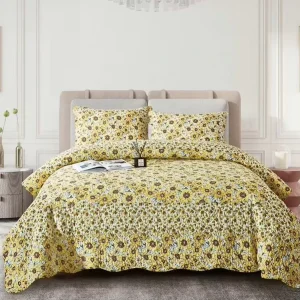 All American Collection 3pcs Modern Reversible Floral Home Bedroom Bedspread Coverlet Quilt Set