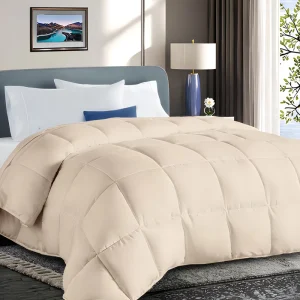 All-Season 100% Polyester Quilted Comforter Soft Warm Quilt for Home or Hotel Custom Size Beige White