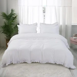 All Season 3pcs Lightweight Fluffy Room Decor Bedding Set 80gsm Microfiber White Ruffle Duvet Cover Set