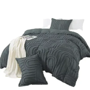 All Season Boho Duvet Cover Set Queen Size Tufted Bedding 2 Pillowcases Soft Shabby Chic Embroidery White 90″x90″ Zipper