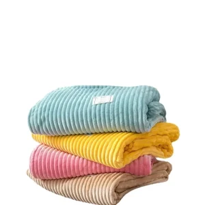 All Season Comfortable Soft Striped Bedding Flannel Throws Blankets Air Conditioner Office Nap Woven Flannel Fleece Blankets