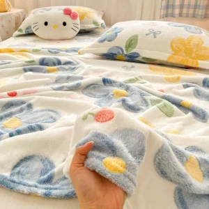 All Season Double Sided Plush Blanket Cute Printed Snowflake Coral Fleece Flannel Warm Woolly Throw for Bedroom Sofa Office