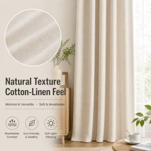 All-Season Modern Enhanced Light Control Eco-Friendly Waterproof Noise Reducing Pleated Linen Blend Blackout Curtains Valances