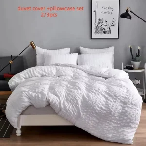 All Season Polyester Microfiber Home Wedding Bedding Soft Breathable Striped Textured Seersucker EU US Duvet Cover Set