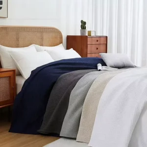 All Season Pure Cotton Waffle Weave Throw Blanket Breathable and Lightweight for Sofa and Bed