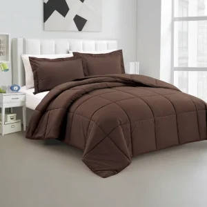 All Season Quilted Fluffy Plain Color Bedding Set Brown Comforter Set