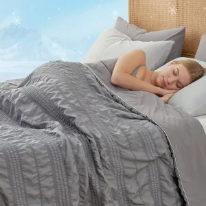 All Season Reversible Lightweight Cooling Polyester Grey Seersucker Comforter Set Bedding for Home Use