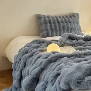 All Season Woven Super Soft Cozy Faux Rabbit Fur Blanket for Bed or Couch Luxury Velvety Feel Customizable Blanket