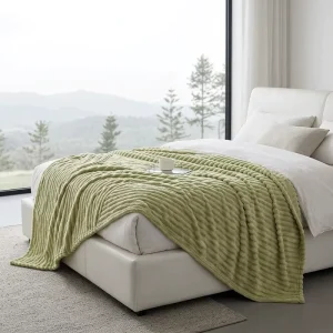 All Seasons Modern Thick Striped Faux Fur Throw Blanket Ultra Soft Warm Luxury Anti Pilling Sofa Bed Cover for Bedroom Living